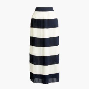 J. Crew Factory Navy and White Pleated Midi Skirt